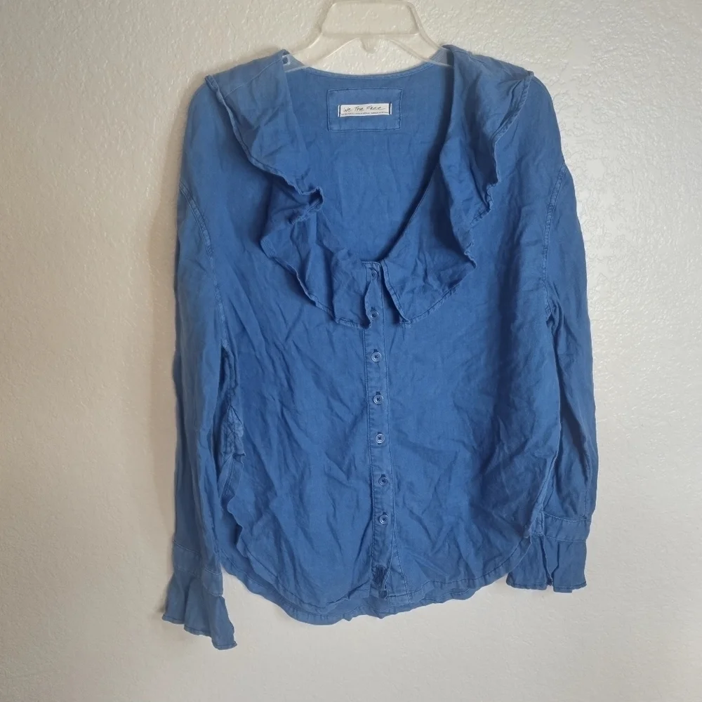 Free People we the free amber Button Front Dolman Sleeve Ruffled Top sz Xs